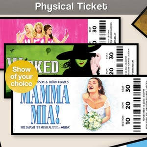 Illustrated physical tickets for Barbie, Wicked and Mamma Mia! stacked together. Physical media is a theatrical opportunity